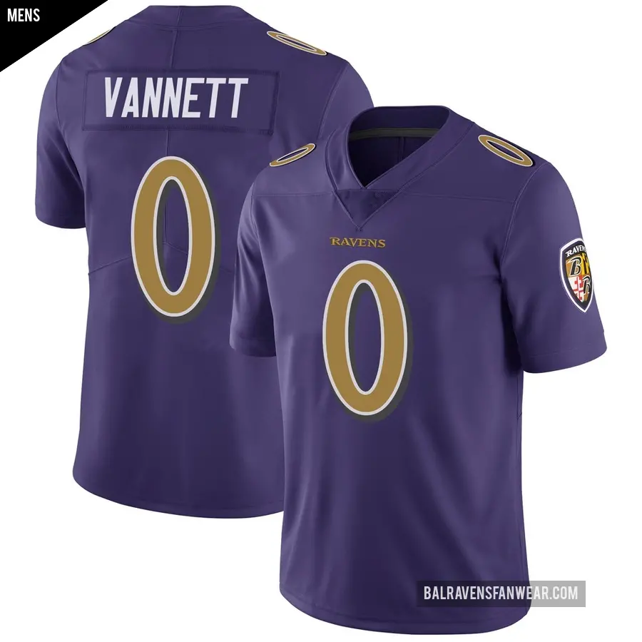 Men's Baltimore Ravens ＃0 Nick Vannett Purple Limited Color Rush Vapor Untouchable Jersey