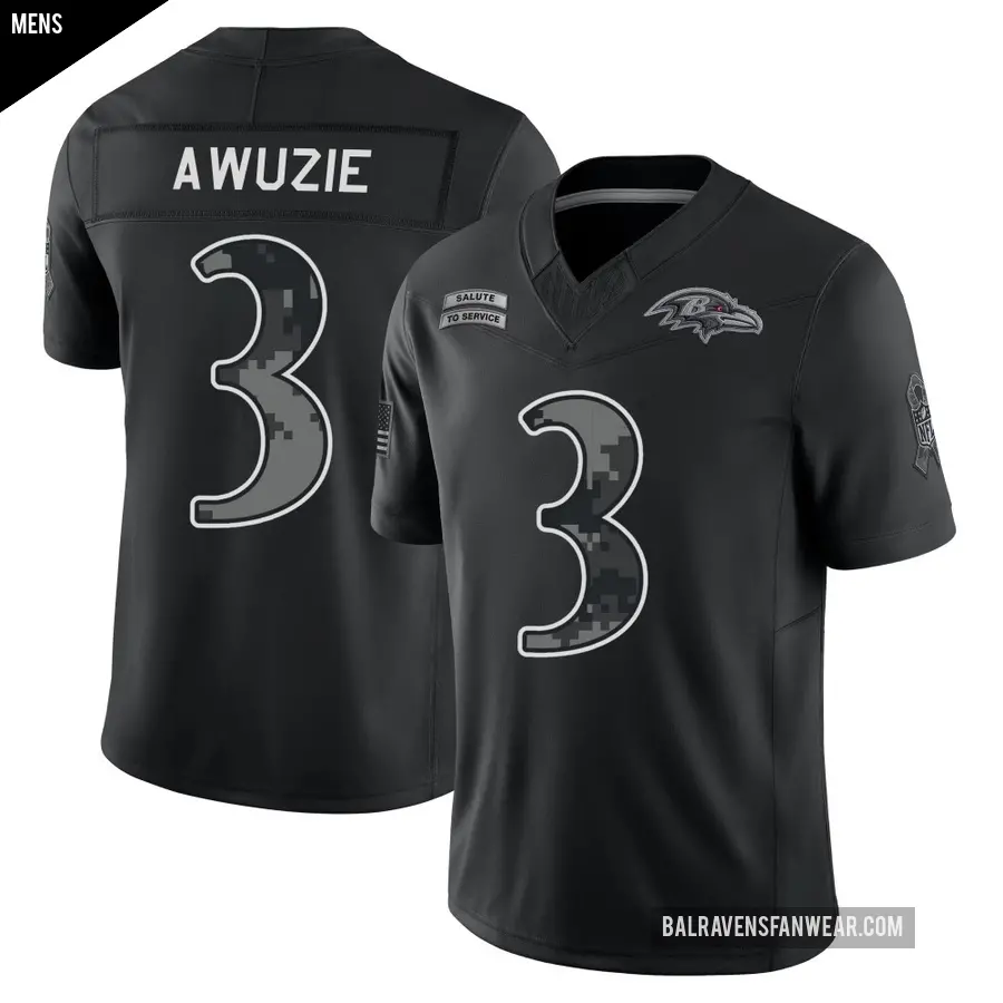 Men's Baltimore Ravens ＃3 Chidobe Awuzie Black Limited 2026 Salute to Service Stitched Jersey