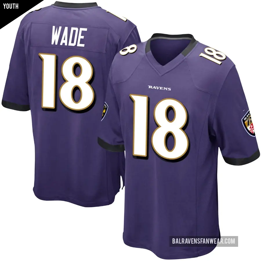 Youth Baltimore Ravens ＃18 Dayton Wade Purple Game Team Color Jersey
