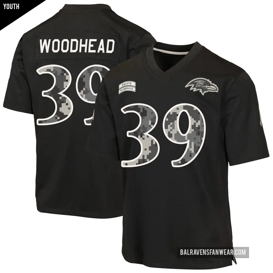 Youth Baltimore Ravens ＃39 Danny Woodhead Black Game 2026 Salute to Service Jersey